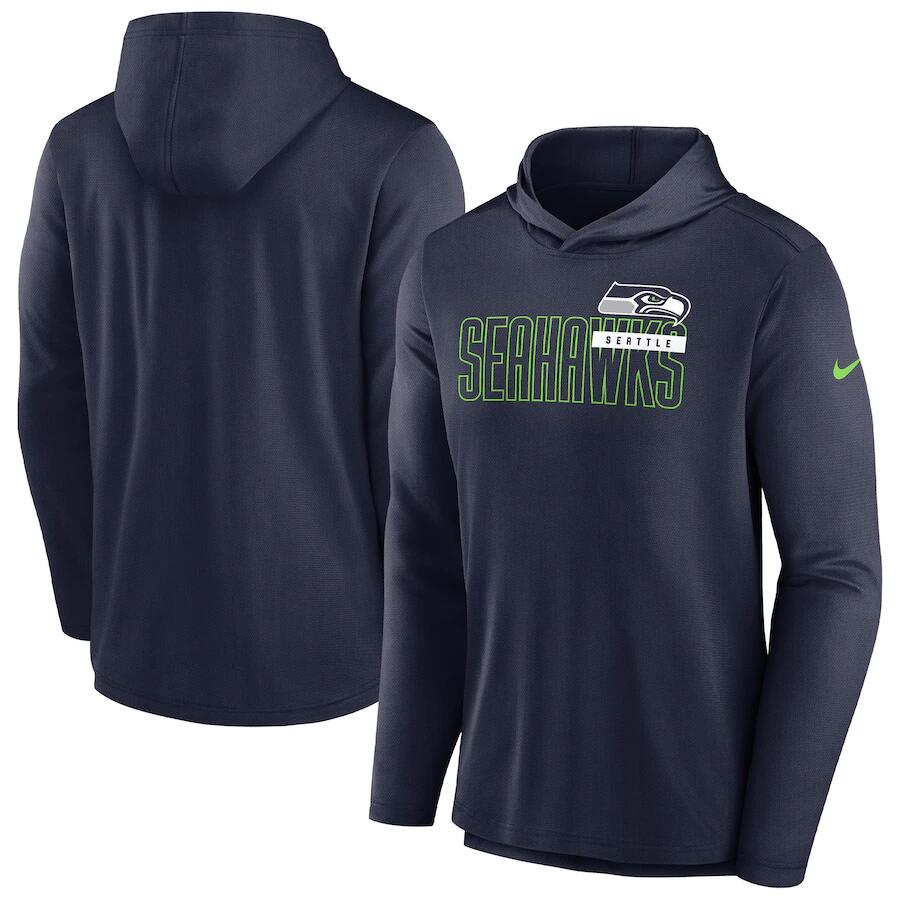 Men's Seattle Seahawks Navy Lightweight Performance Hooded Long Sleeve T-Shirt Men's Seattle Seahawks Navy Lightweight Performance Hooded Long Sleeve T-Shirt